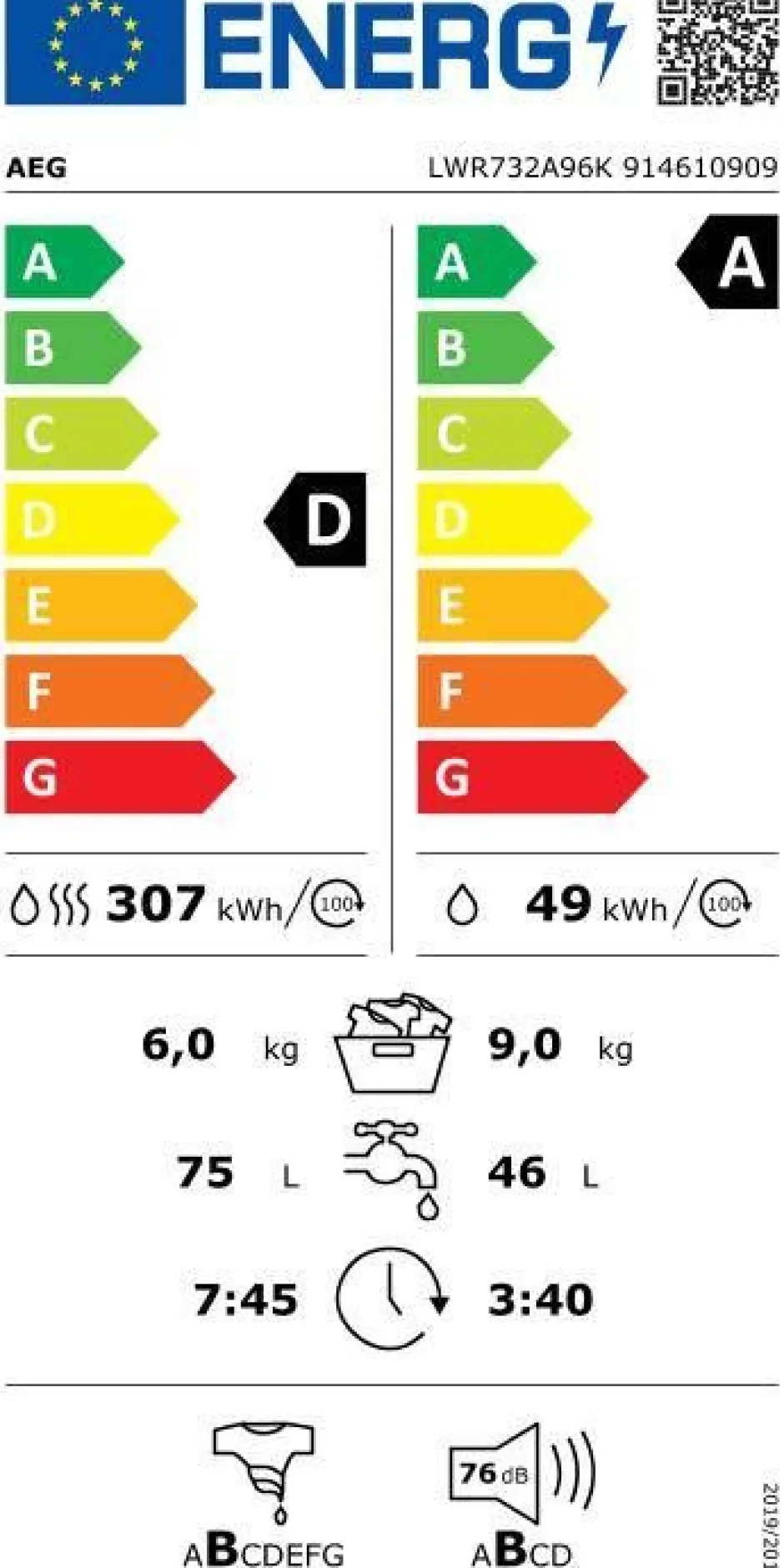 Aeg Pyykinpesu*kuivaava pesukone 6/9 kg LWR732A96K