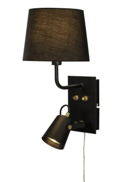 Sisustusvalaisimet*Aneta Lighting seinävalaisin Metz kangasvarjostimella musta/