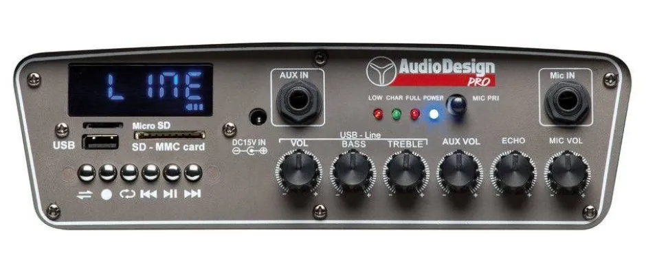 AudioDesignPRO Äänentoisto*kannettava akkukäyttöinen 15" aktiivikaiutin & 2 mikrofonia
