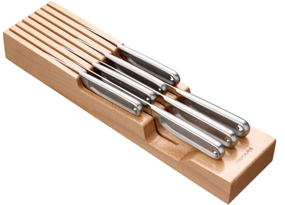 Fiskars Veitset Ja Leikkuulaudat*All Steel puinen veitsiteline vetolaatikkoon