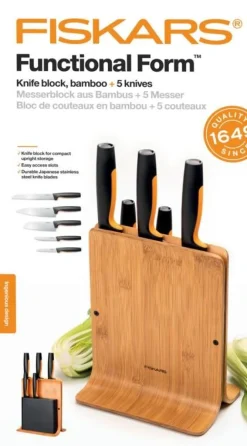Fiskars Veitset Ja Leikkuulaudat*Functional Form veitsitukki bambu (sis. 5 veistä)