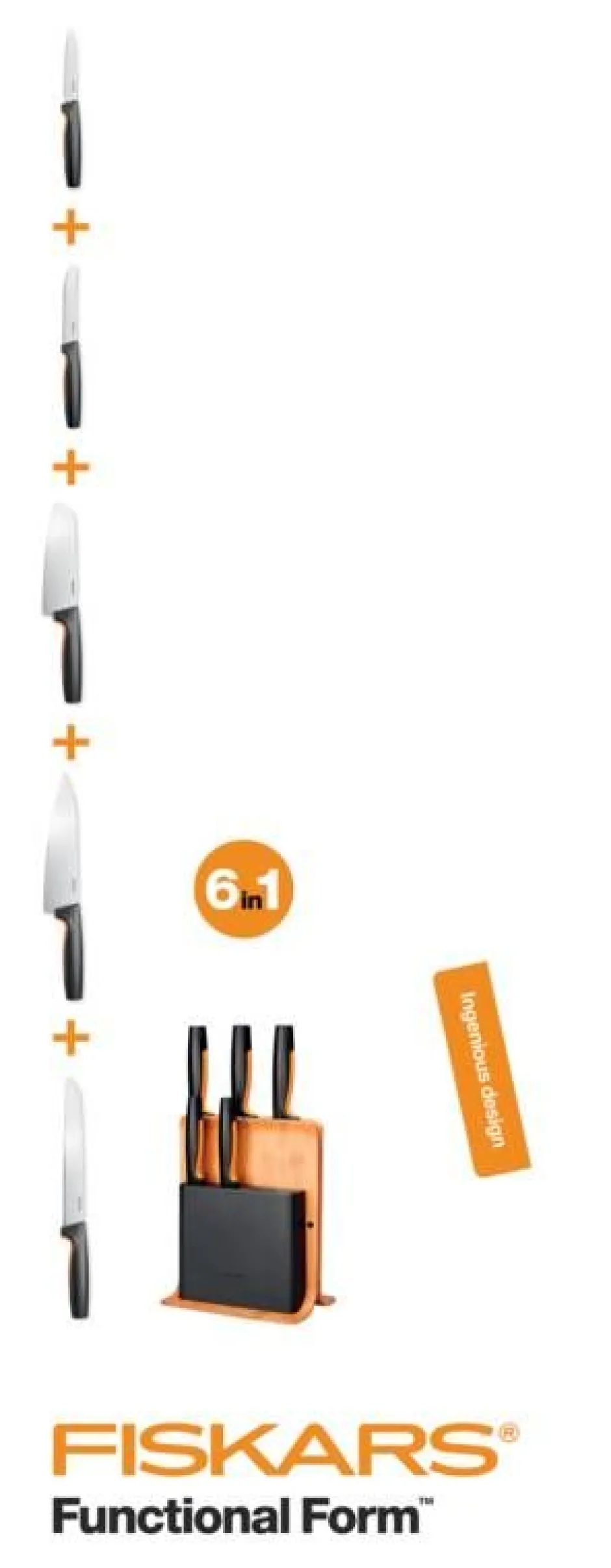 Fiskars Veitset Ja Leikkuulaudat*Functional Form veitsitukki bambu (sis. 5 veistä)