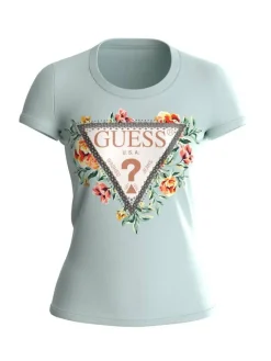 Guess Trikoopaidat Ja Colleget*t-paita Triangle flowers A72C Mint misty teal