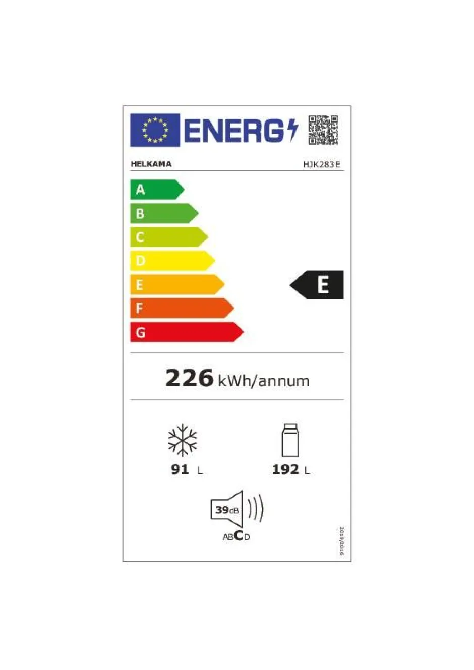 Helkama Jääkaapit Ja Pakastimet*jääkaappipakastin HJK283E valkoinen