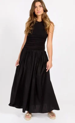 Little Mistress Vapaa-Ajan Mekot*mekko Black Cotton Maxi Musta