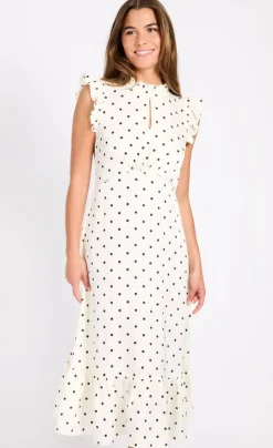 Little Mistress Lyhyet Juhlamekot*mekko Polka Dot Satin Midaxi Luonnonvalkoinen