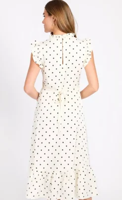 Little Mistress Lyhyet Juhlamekot*mekko Polka Dot Satin Midaxi Luonnonvalkoinen