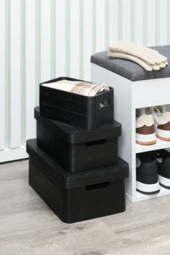 4Living Säilytyskorit Ja Laatikot|Ruoansäilytys Ja Järjestys*puulaatikko kannella 25x17x11 cm musta