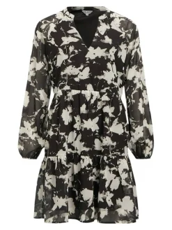 Object Lyhyet Juhlamekot*mekko Objgina Mila L/S Black AOP cloud dancer