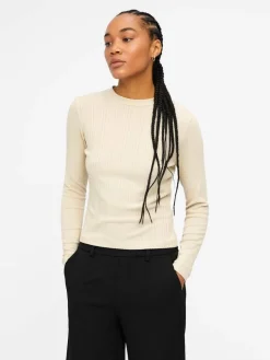 Object Trikoopaidat Ja Colleget*paita Objadrianna L/S O-Neck Sandshell
