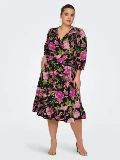 Only Carmakoma Vapaa-Ajan Mekot*mekko Carlivia 3/4 Wrap Black vibe big flower