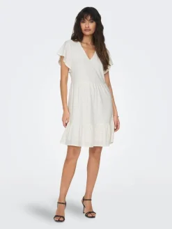 Only Vapaa-Ajan Mekot*mekko Onlsandra S/S V-neck Cloud dancer