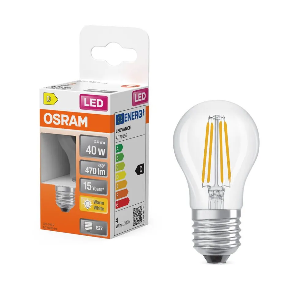Osram Lamput Ja Valaisintarvikkeet*LED Star Classic P 40 Filament 3.4W 827 Clear E27