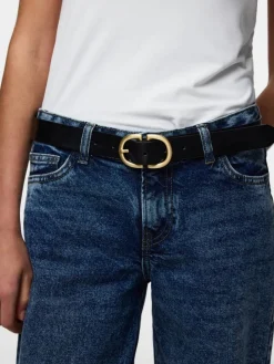 Pieces Vyöt*vyö Pcjuva Leather Black gold buckle