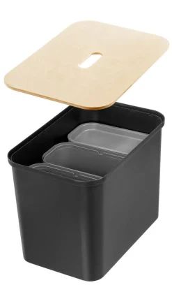 Smartstore Paperikorit Ja Roska-Astiat*Collect lajitteluastiasetti vanerikannella 76 L musta
