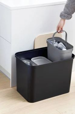 Smartstore Paperikorit Ja Roska-Astiat*Collect lajitteluastiasetti vanerikannella 76 L musta