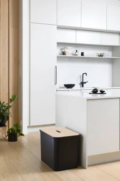 Smartstore Paperikorit Ja Roska-Astiat*Collect lajitteluastiasetti vanerikannella 76 L musta