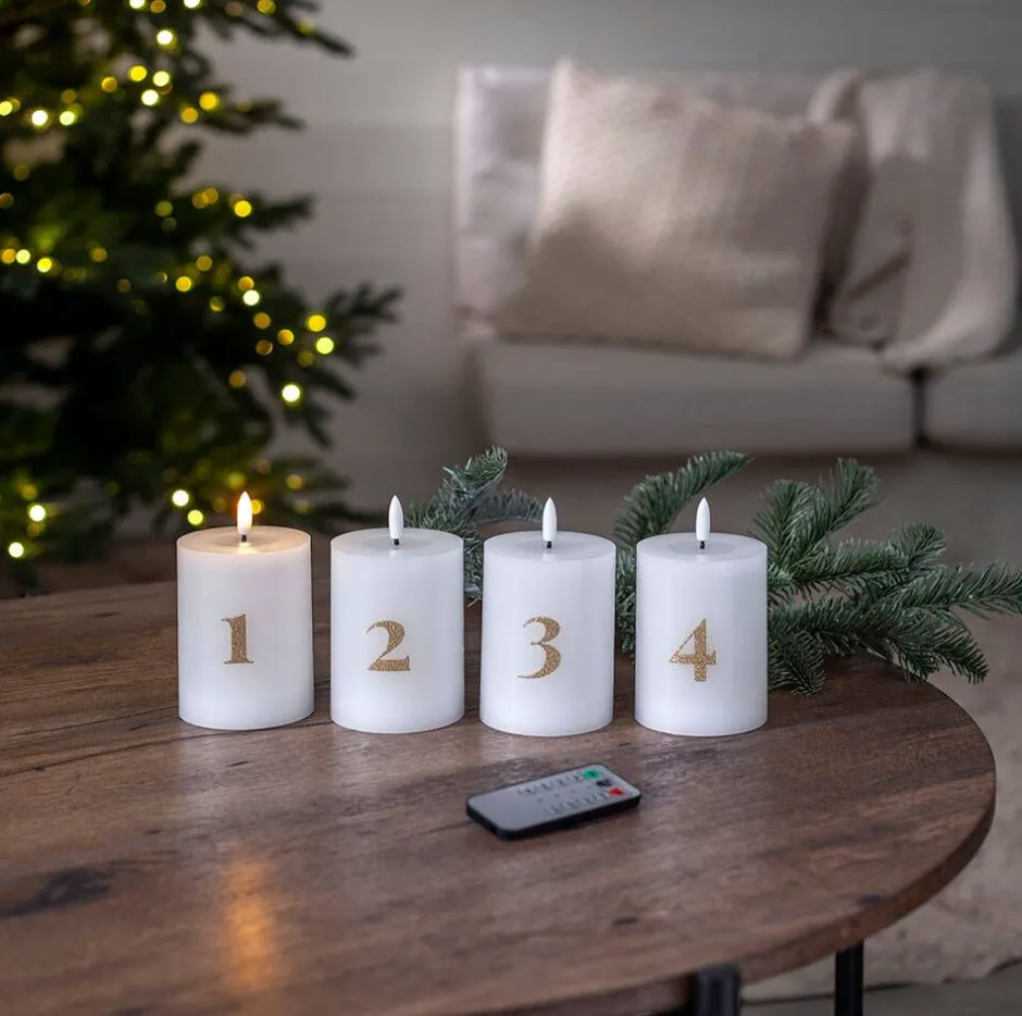 Star Trading Koriste- Ja Kausivalot*LED-kynttilä Flamme Advent valkoinen 4 kpl