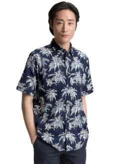 Tom Tailor Kauluspaidat*paita SS 1046085 37972 Navy Blue Palm Stripe Design