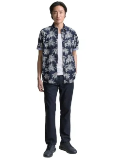 Tom Tailor Kauluspaidat*paita SS 1046085 37972 Navy Blue Palm Stripe Design