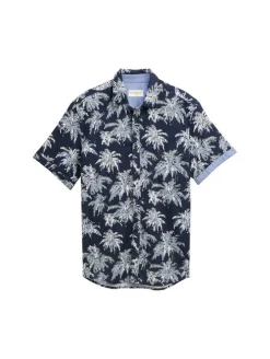 Tom Tailor Kauluspaidat*paita SS 1046085 37972 Navy Blue Palm Stripe Design