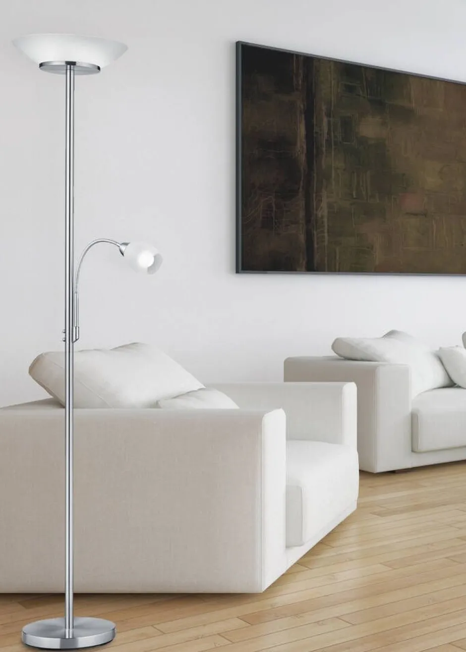 Trio Lighting Sisustusvalaisimet*lattiavalaisin Gerry E27+E14 harjattu teräs
