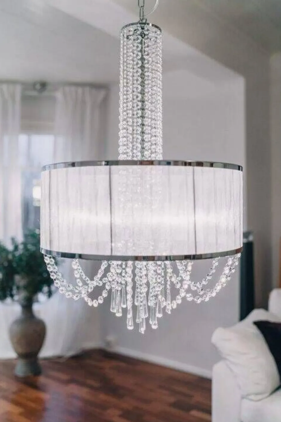 Virvatuli Sisustusvalaisimet*plafondi Sibylla 50 cm harmaa + kristalliprismat