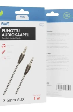Wave Kuulokkeet Ja Puhelintarvikkeet*audiokaapeli punottu 1 m 3,5 mm musta/valk.